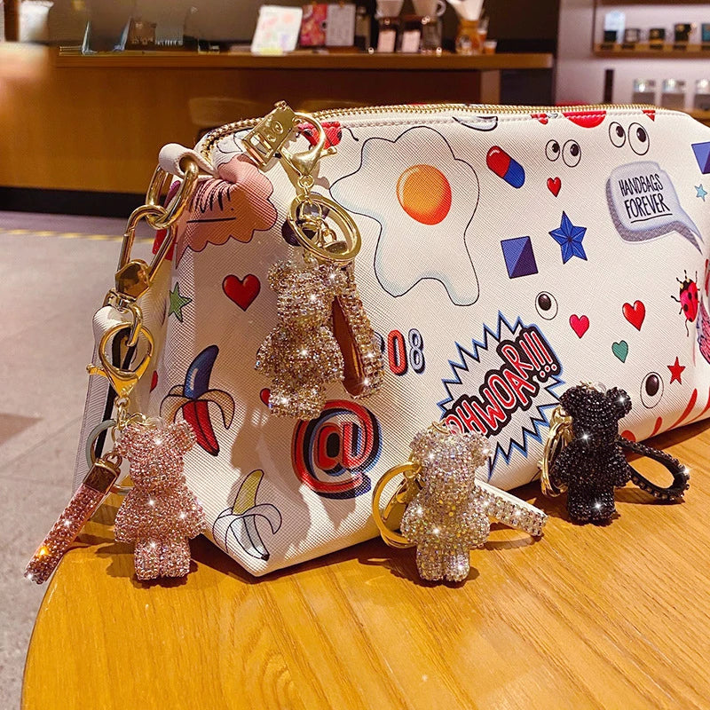 Cute Rhinestones Tassel Bear Keychain Couple Keychain