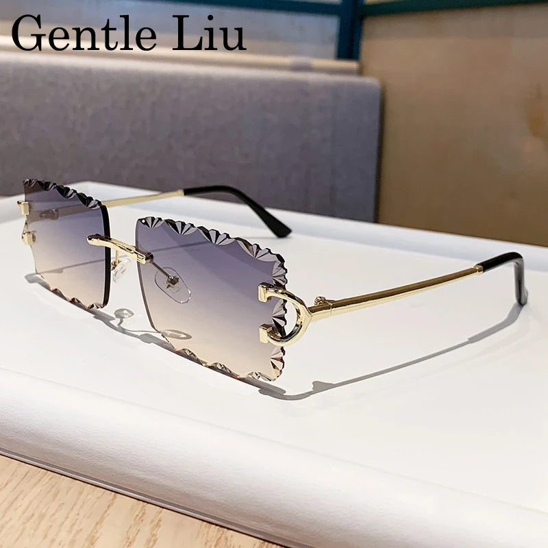 Square Rimless Punk Sunglasses Men 2025 Luxury Brand Trendy Frameless Cut Edge Sun Glasses For Women UV400 Driving Eyewear