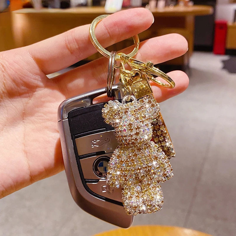 Cute Rhinestones Tassel Bear Keychain Couple Keychain