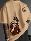 Men's summer cartoon character letter print soft and breathable round neck T-shirt