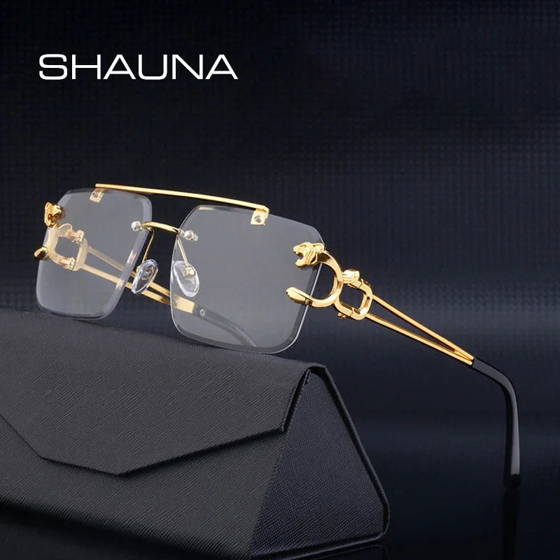 SHAUNA Fashion Metal Leopard Rimless Sunglasses