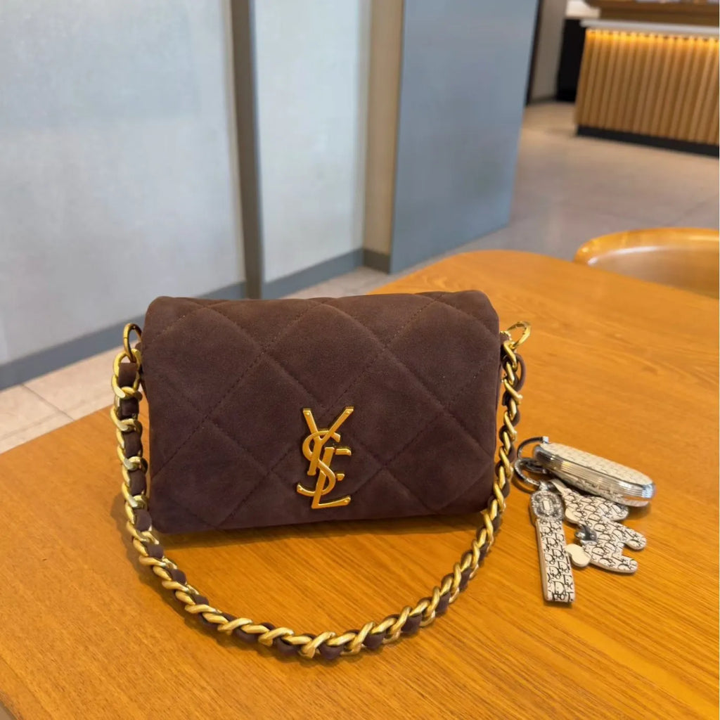 Luxurious Suede Diamond Grid Chain Link Small Fragrance Style Underarm Bag 2025 New Fashion Single Shoulder Crossbody Women's...