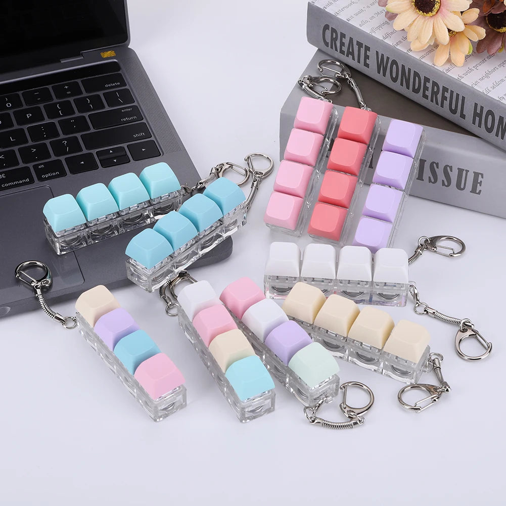 4 Keys Keycaps Keychain Toys with LED Light Decompression Toys Keyboard Fidget Keychain Stress Relief Fidget Keychain Button