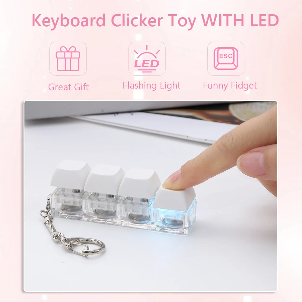 4 Keys Keycaps Keychain Toys with LED Light Decompression Toys Keyboard Fidget Keychain Stress Relief Fidget Keychain Button