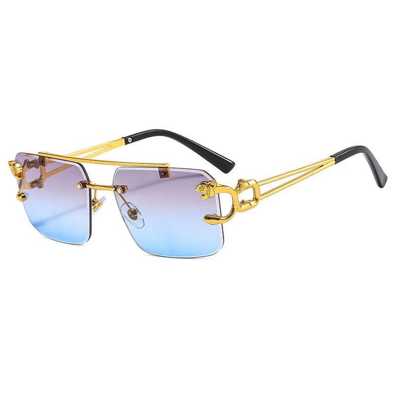 SHAUNA Fashion Metal Leopard Rimless Sunglasses