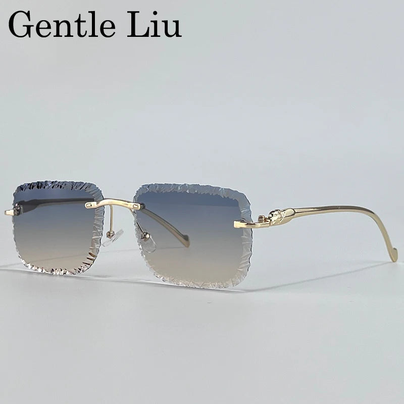 Fashion Square Rimless Punk Sunglasses Men 2025 Luxury Brand