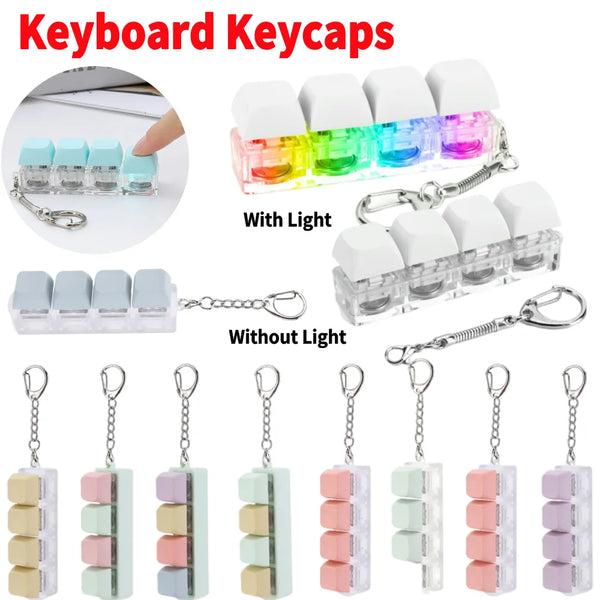 4 Keys Keycaps Keychain Toys with LED Light Decompression Toys Keyboard Fidget Keychain Stress Relief Fidget Keychain Button