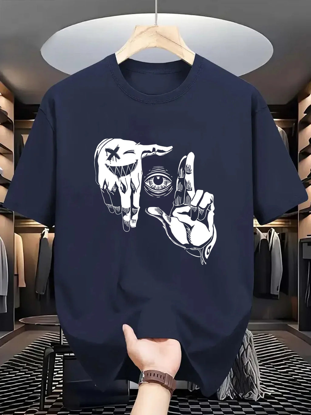 Summer men's 100% pure cotton casual loose plus size gesture eye Pattern