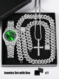 Gift Box Cuban Necklace Bracelet Cross Classic Full Diamond Watch Shining Luxury
