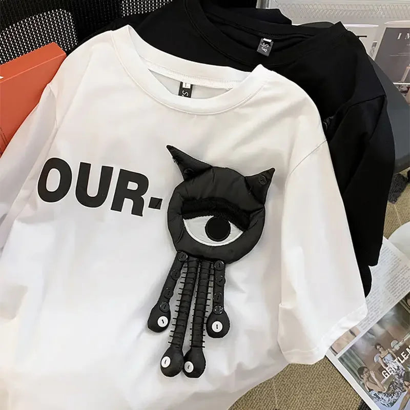 Extra Large Versatile 3D Decorative Short Sleeve T-shirt for Men