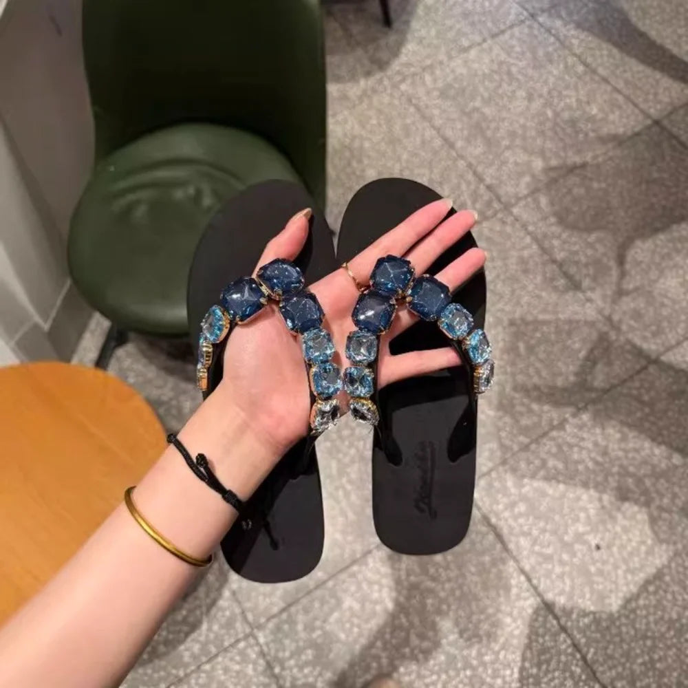 Women's Rhinestone Flip Flops Comfortable Footwear for Summer Beach Vacation Wear