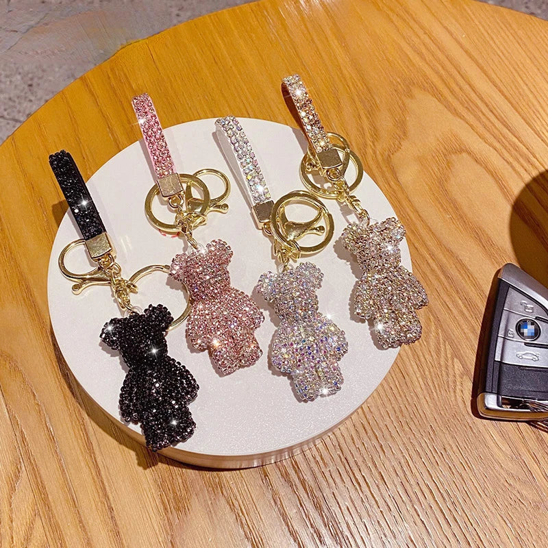 Cute Rhinestones Tassel Bear Keychain Couple Keychain