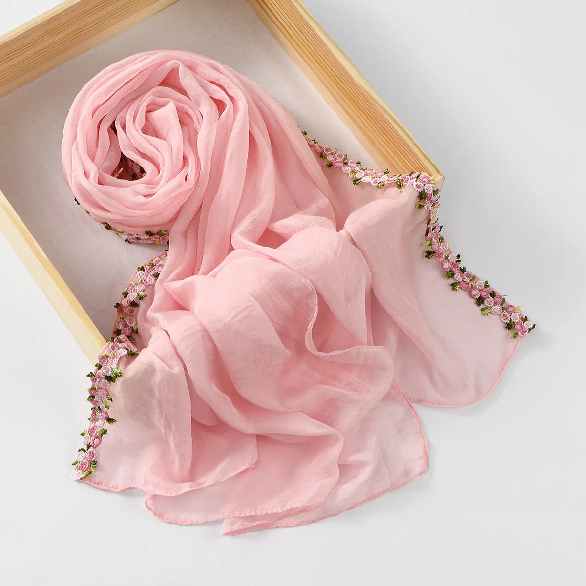 Chiffon Embroidered Scarf, Fresh and Sweet Long Scarf, Suitable for all occasion