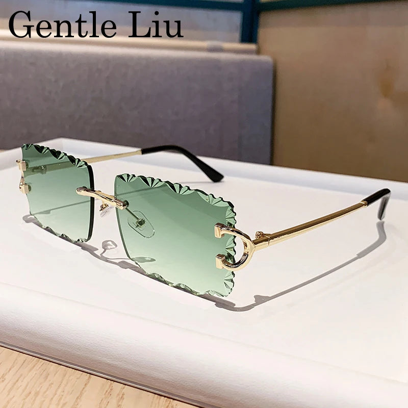 Square Rimless Punk Sunglasses Men 2025 Luxury Brand Trendy Frameless Cut Edge Sun Glasses For Women UV400 Driving Eyewear