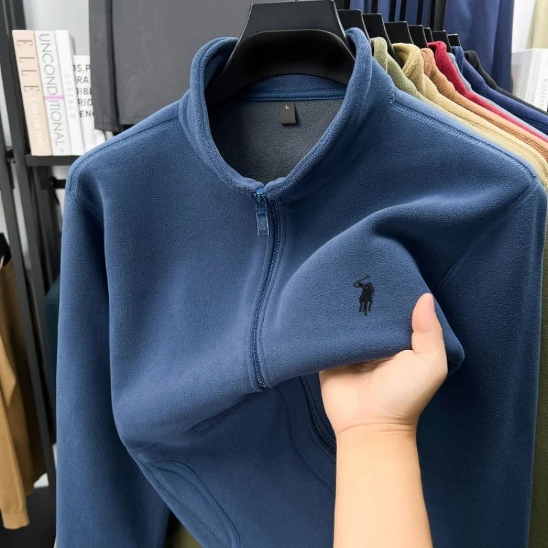 Luxury high-end brand thicken warm men's jacket new fashion pony embroidery autumn winter soft comfort plush casual Paul coat