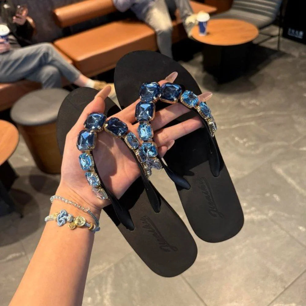 Women's Rhinestone Flip Flops Comfortable Footwear for Summer Beach Vacation Wear