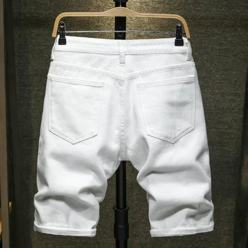 Summer Men's Casual Fashion Straight Denim Shorts Simple Ripped Streetwear