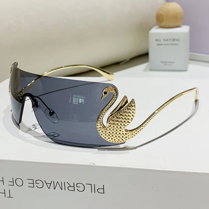 New Y2k Vintage Rimless Sunglasses Women Luxury Brand Design Sun Glasses Punk Popular One Piece Lens Eyewear