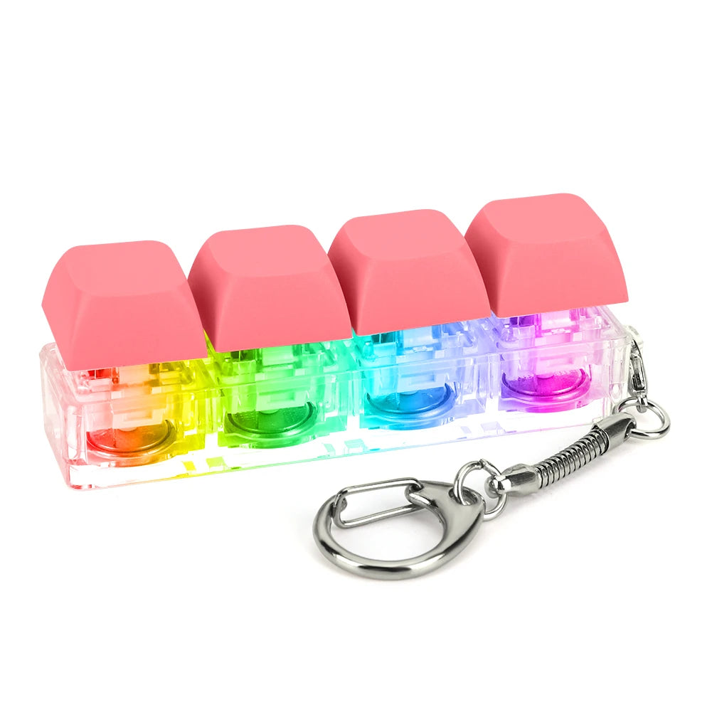 4 Keys Keycaps Keychain Toys with LED Light Decompression Toys Keyboard Fidget Keychain Stress Relief Fidget Keychain Button