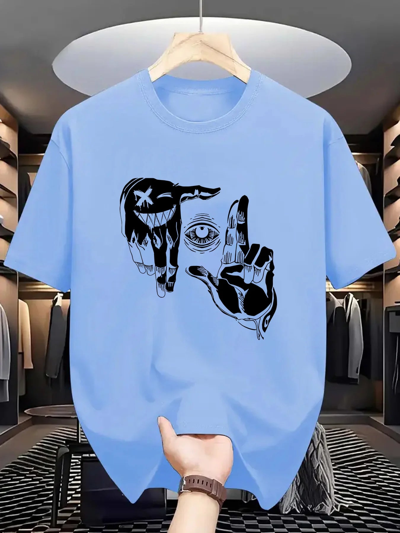 Summer men's 100% pure cotton casual loose plus size gesture eye Pattern