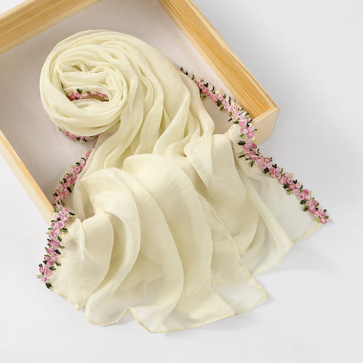 Chiffon Embroidered Scarf, Fresh and Sweet Long Scarf, Suitable for all occasion