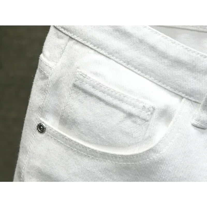 Summer Men's Casual Fashion Straight Denim Shorts Simple Ripped Streetwear