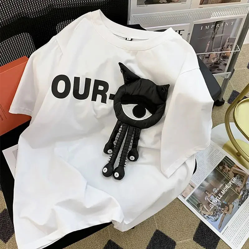 Extra Large Versatile 3D Decorative Short Sleeve T-shirt for Men