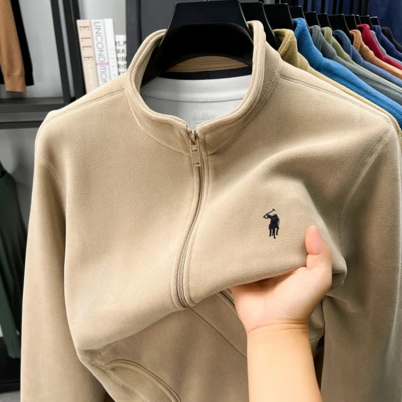 Luxury high-end brand thicken warm men's jacket new fashion pony embroidery autumn winter soft comfort plush casual Paul coat