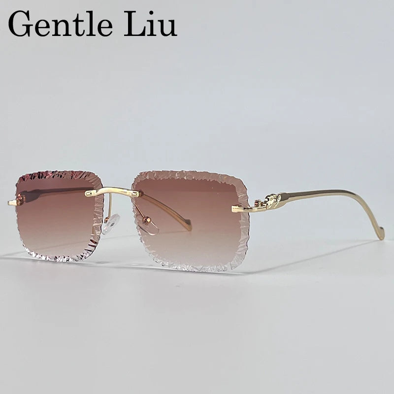 Fashion Square Rimless Punk Sunglasses Men 2025 Luxury Brand