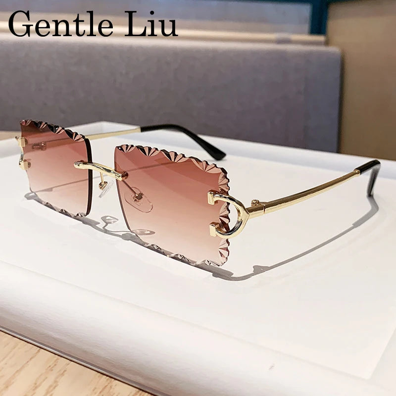 Square Rimless Punk Sunglasses Men 2025 Luxury Brand Trendy Frameless Cut Edge Sun Glasses For Women UV400 Driving Eyewear