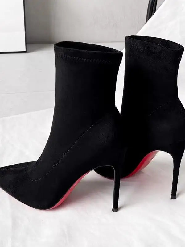 2024 Autumn Winter Pointed Toe Slim Boots High Heel Velvet Surface