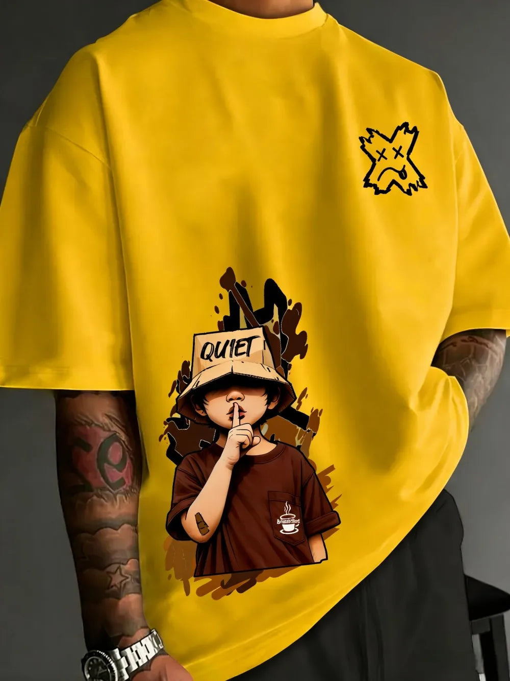 Men's summer cartoon character letter print soft and breathable round neck T-shirt
