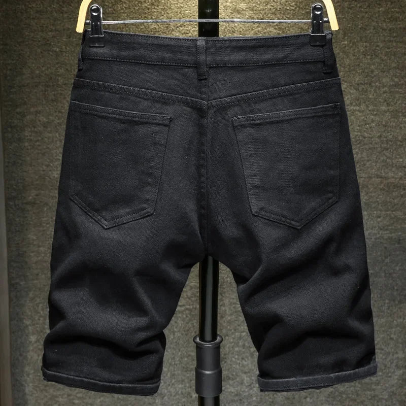 Summer Men's Casual Fashion Straight Denim Shorts Simple Ripped Streetwear