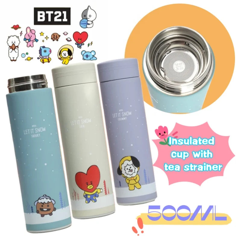New BT21 Jimmy Cooky Mang High Color Value Student Cartoons Steels Bottles