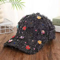 Rhinestone Ripped Plaid Baseball Cap Handmade Tassel Fashion Sun Hat