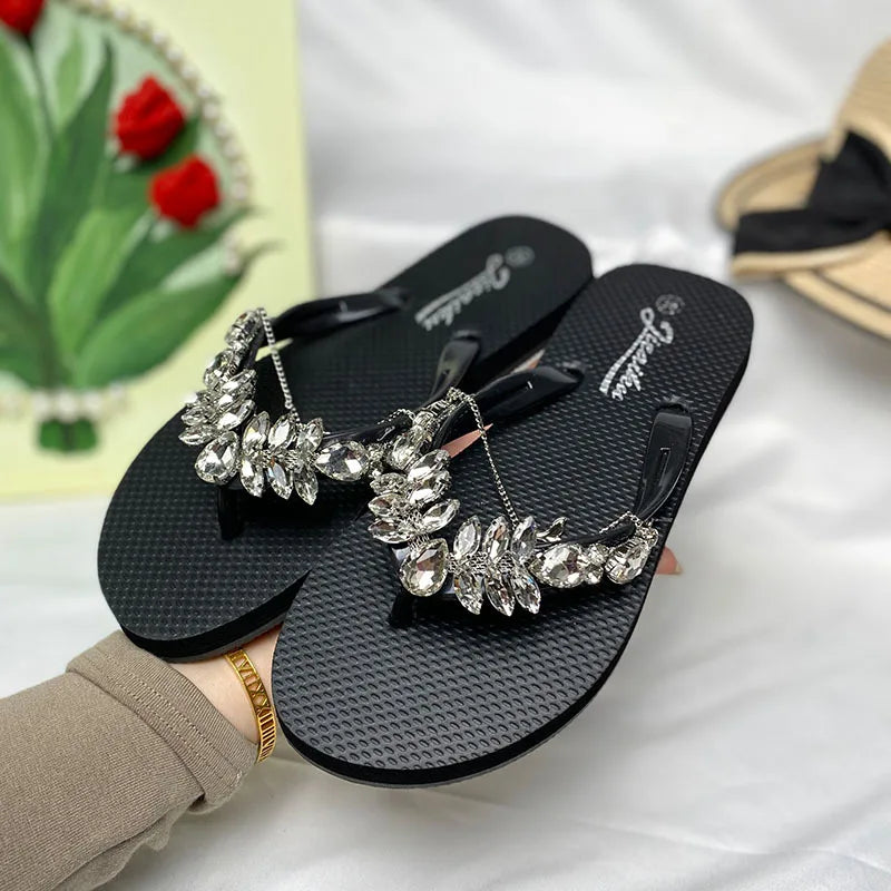Fashion Flip Flops Women Summer Glass Diamond Slippers Women's Daily Outwear