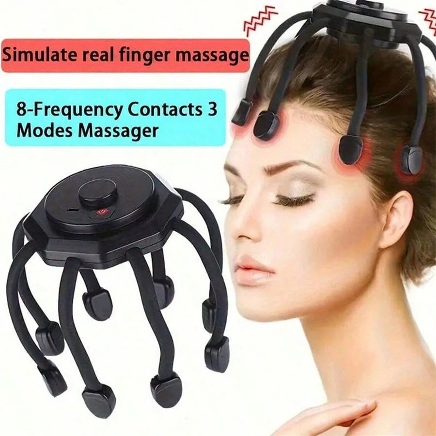 Cordless Electric Scalp Massager,360 Degree Head Massager With 8 Finger Tips,