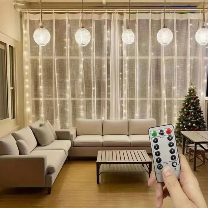 USB Remote Christmas Fairy Curtain Lights 8 Modes for Holiday