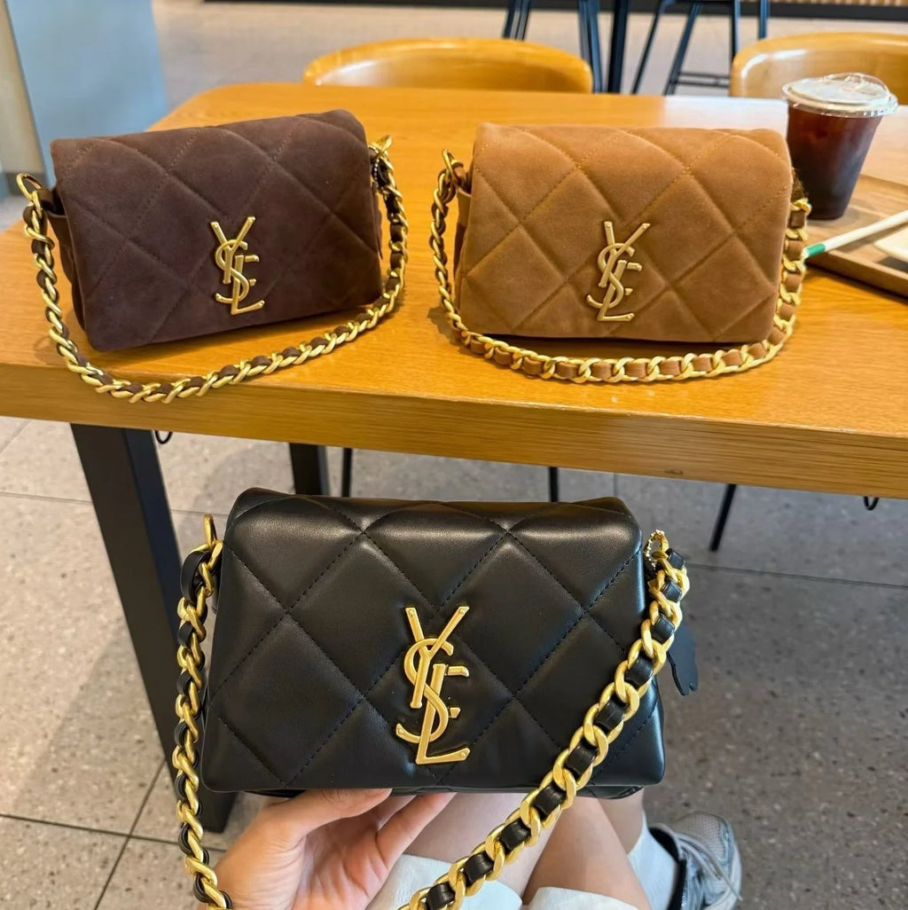 Luxurious Suede Diamond Grid Chain Link Small Fragrance Style Underarm Bag 2025 New Fashion Single Shoulder Crossbody Women's...