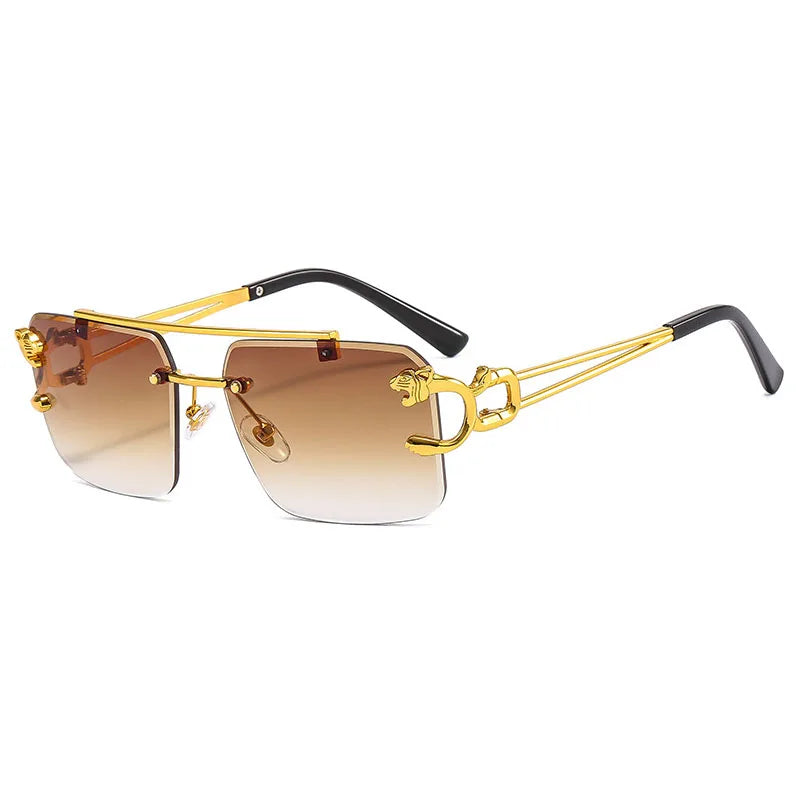 SHAUNA Fashion Metal Leopard Rimless Sunglasses