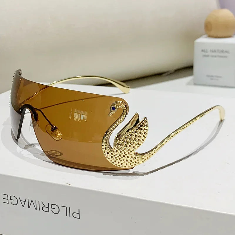 New Y2k Vintage Rimless Sunglasses Women Luxury Brand Design Sun Glasses Punk Popular One Piece Lens Eyewear