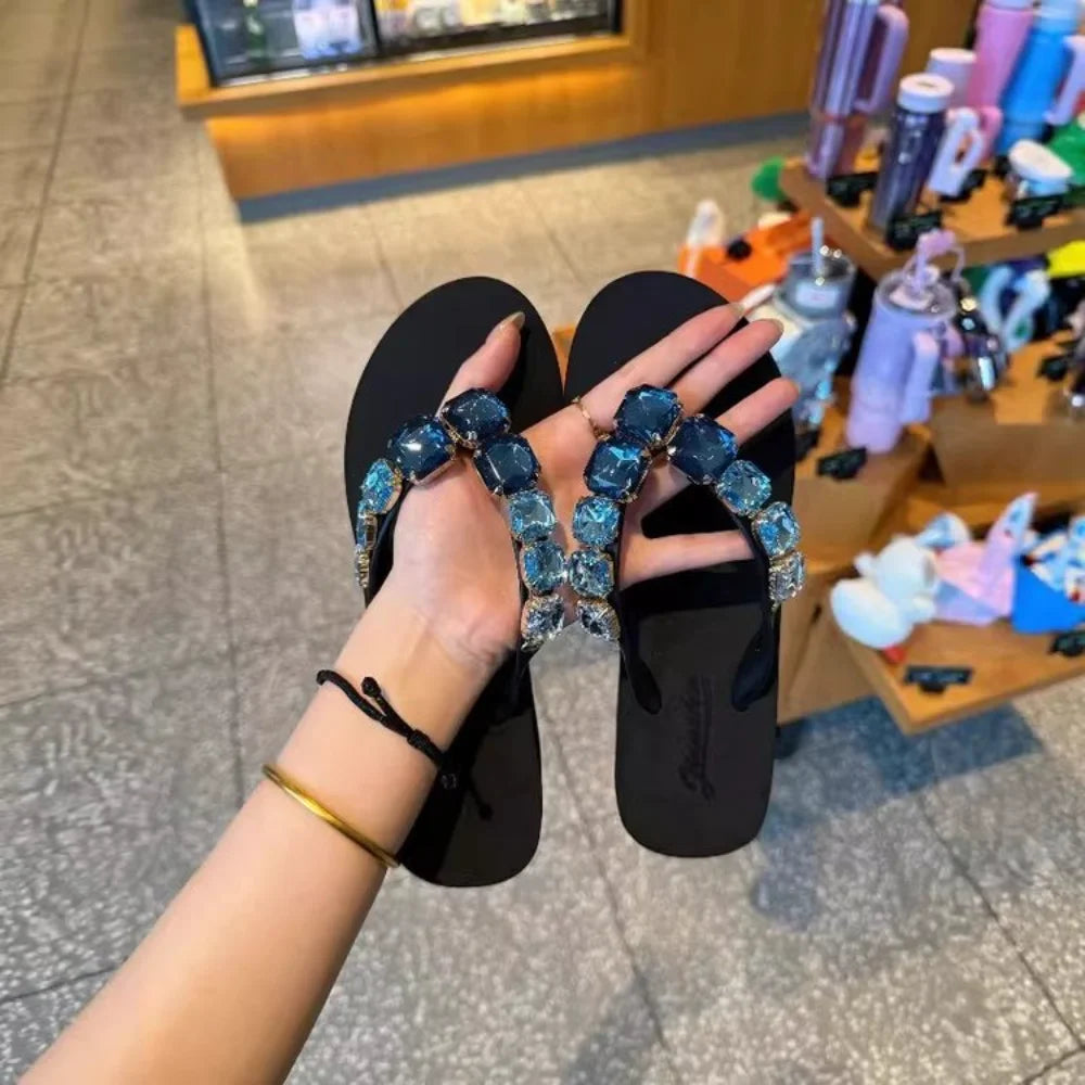 Women's Rhinestone Flip Flops Comfortable Footwear for Summer Beach Vacation Wear