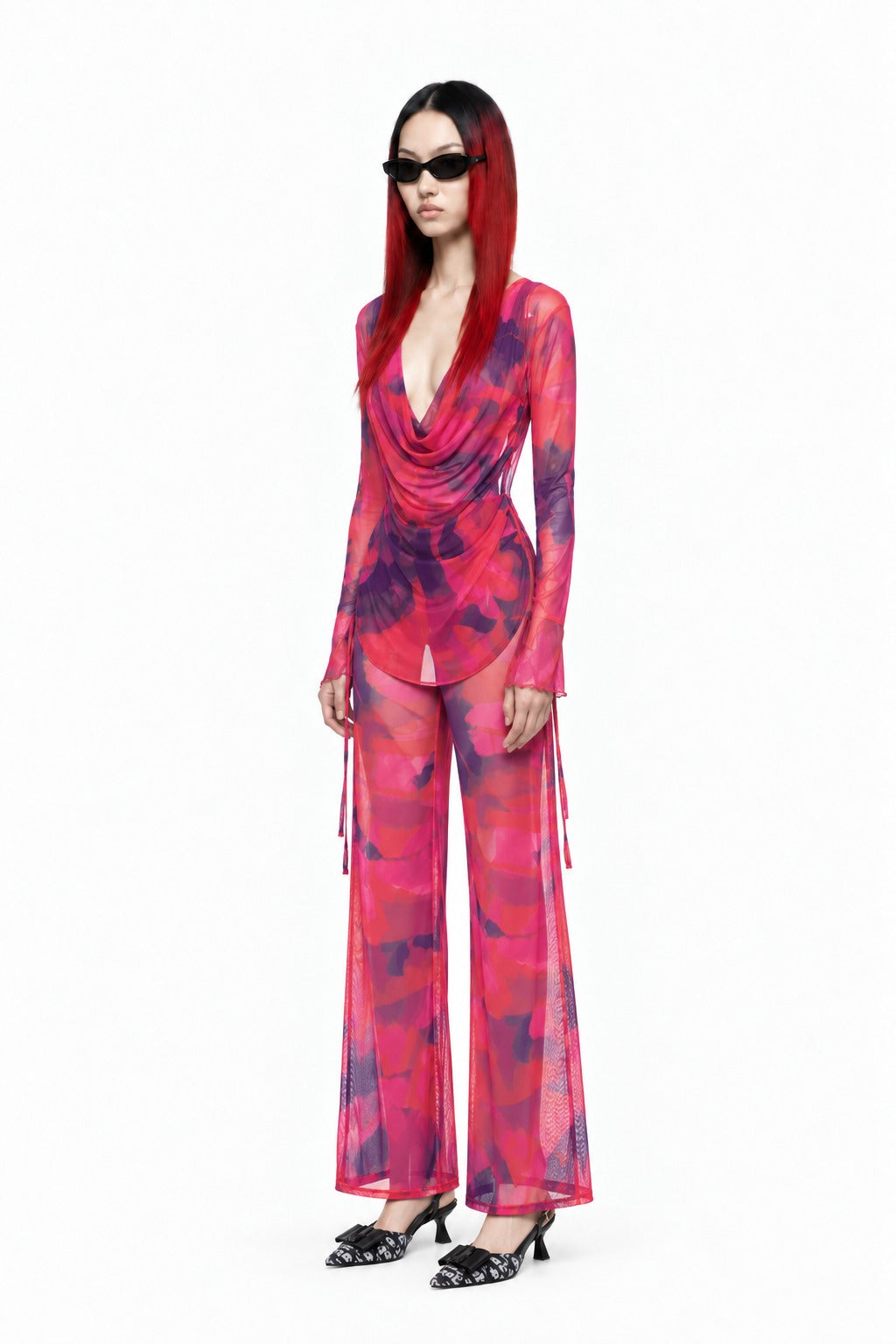 Women 2 Piece Set Women Sexy Draped Neck Long Sleeve Backless