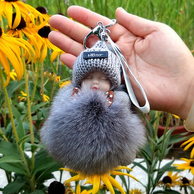 Fox FurPendant Sleeping Baby Backpack Fur Pendant